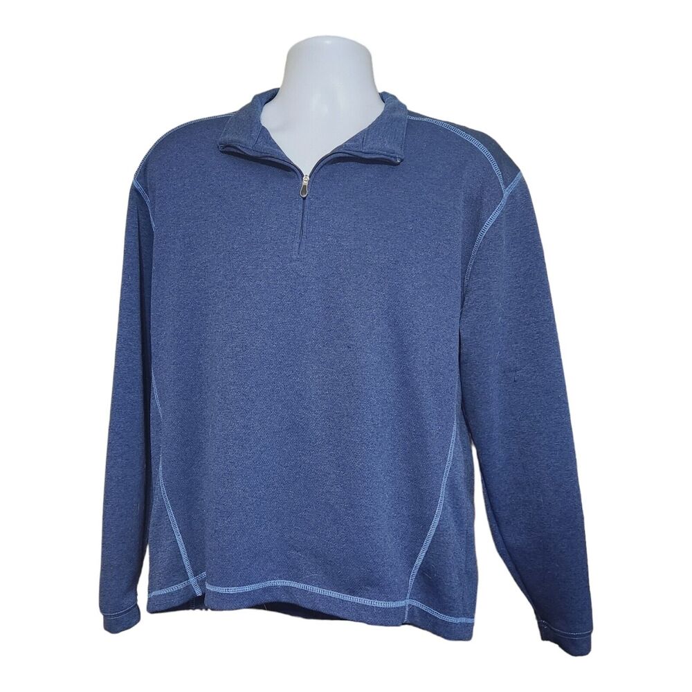 Pebble Beach Performance Mens Blue Heathered Quarter Zip Pullover Sweater Size M